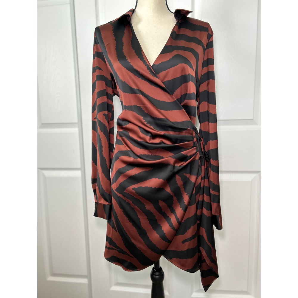 House of Harlow 1960 Zebra Print Wrap Dress Long Sleeve Party Large